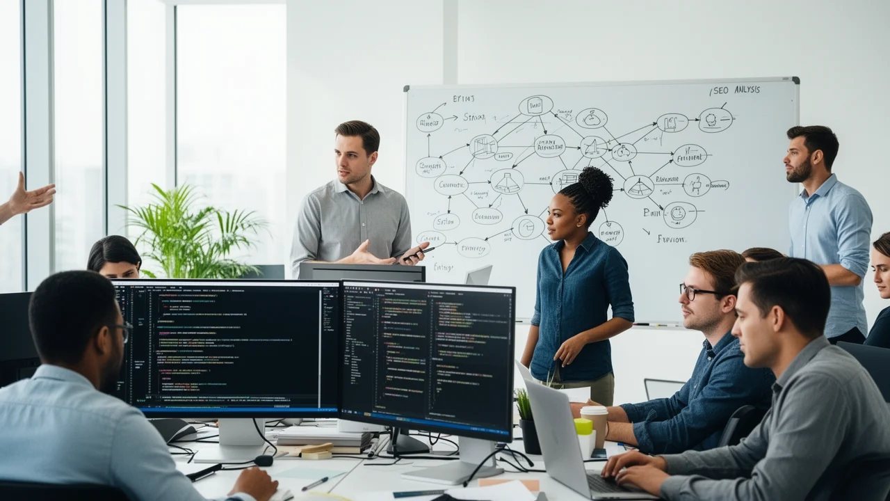 Development team collaborating on the Turbo Subdomains software, representing the philosophy behind the tool.